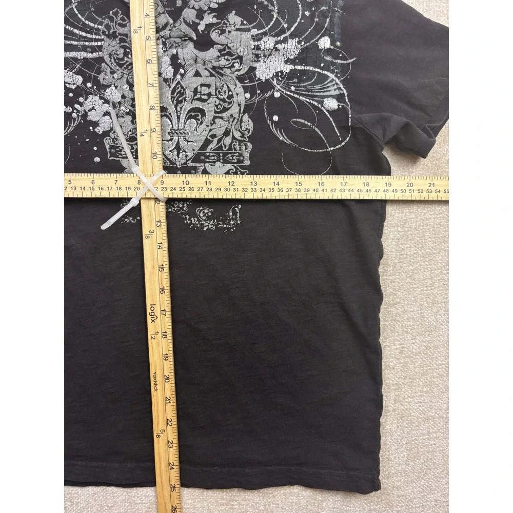 Guess Mens Graphic T-Shirt Black Y2K Fleur De Lis Studded Slub Tee Small - Picture 6 of 8